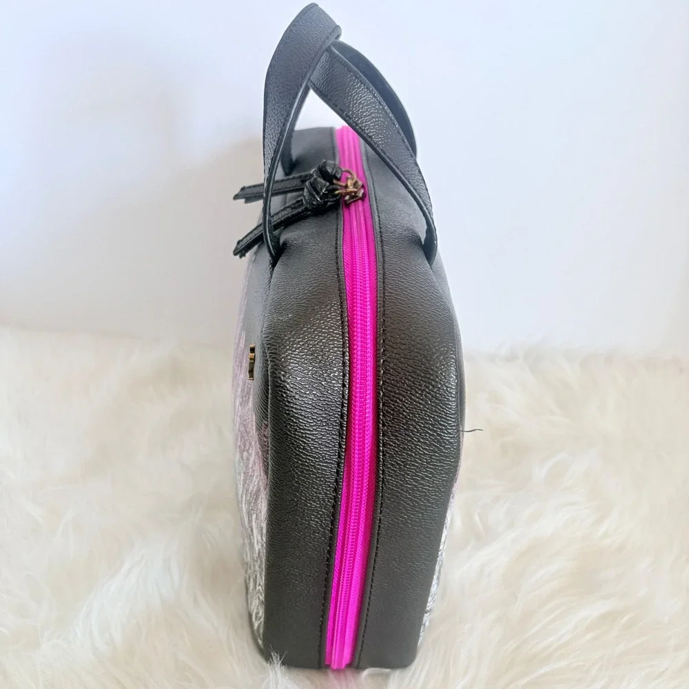 Elliott Lucca Black Pink Abstract Print Cosmetic Case Bag Double Handle Zip